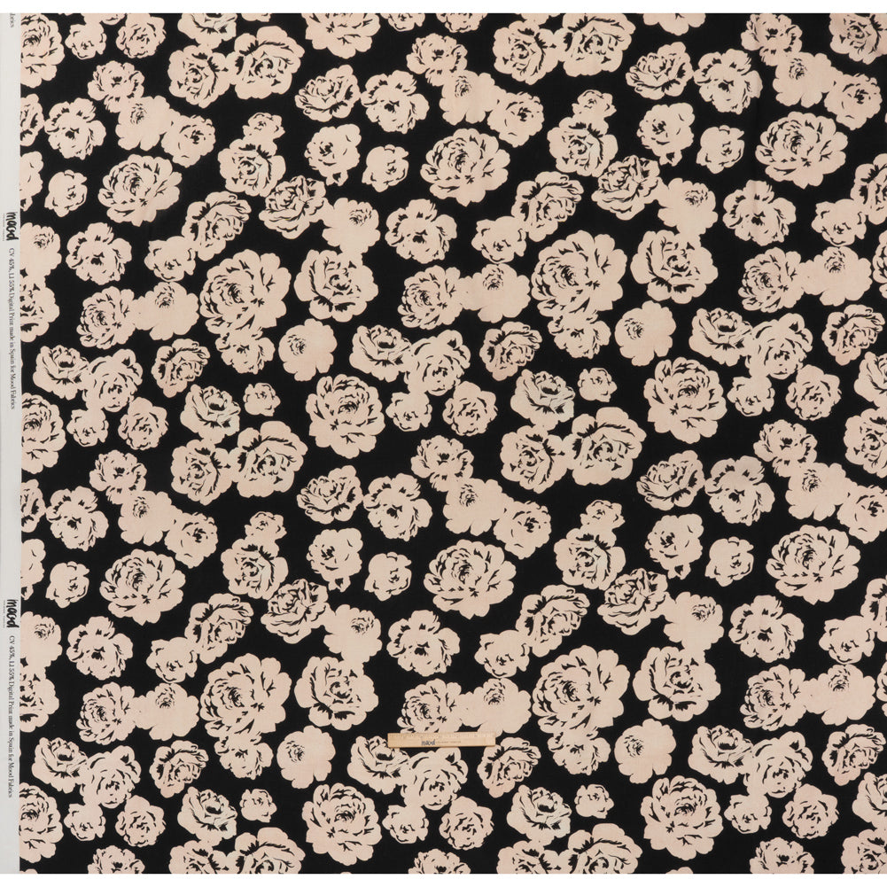 Linen and Rayon Woven - Cream and Black Roses - Mood Exclusive Midnight Muse Print Linen and Rayon Woven - Cream and Black Roses - Mood Exclusive Midnight Muse Print