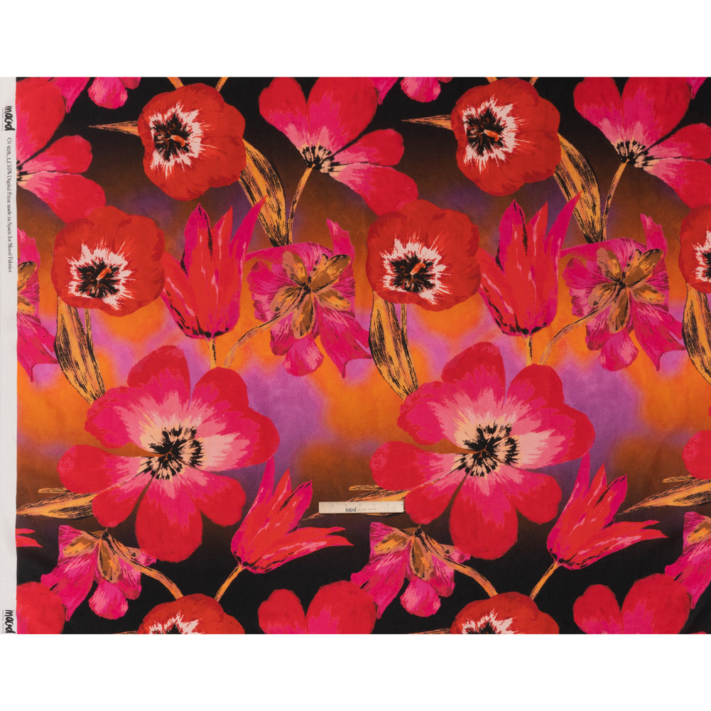 Linen and Rayon Woven - Magenta, Scarlet and Brown Big Painterly Flowers - Mood Exclusive Poppy Panorama Print - Full Linen and Rayon Woven - Magenta, Scarlet and Brown Big Painterly Flowers - Mood Exclusive Poppy Panorama Print - Full