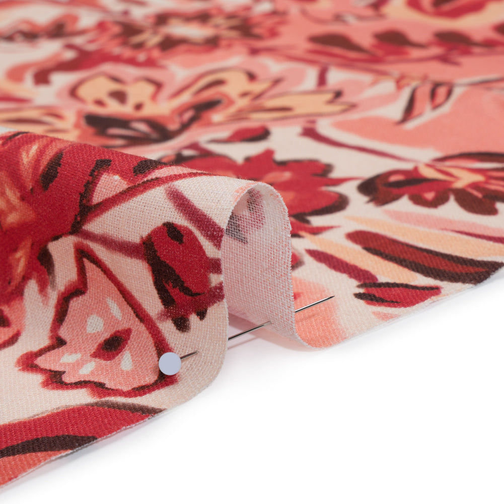 Linen and Rayon Woven - Pink, Peach and Pale Orange Almost-Geometric Floral - Mood Exclusive Fractured Flora Print - Detail Linen and Rayon Woven - Pink, Peach and Pale Orange Almost-Geometric Floral - Mood Exclusive Fractured Flora Print - Detail