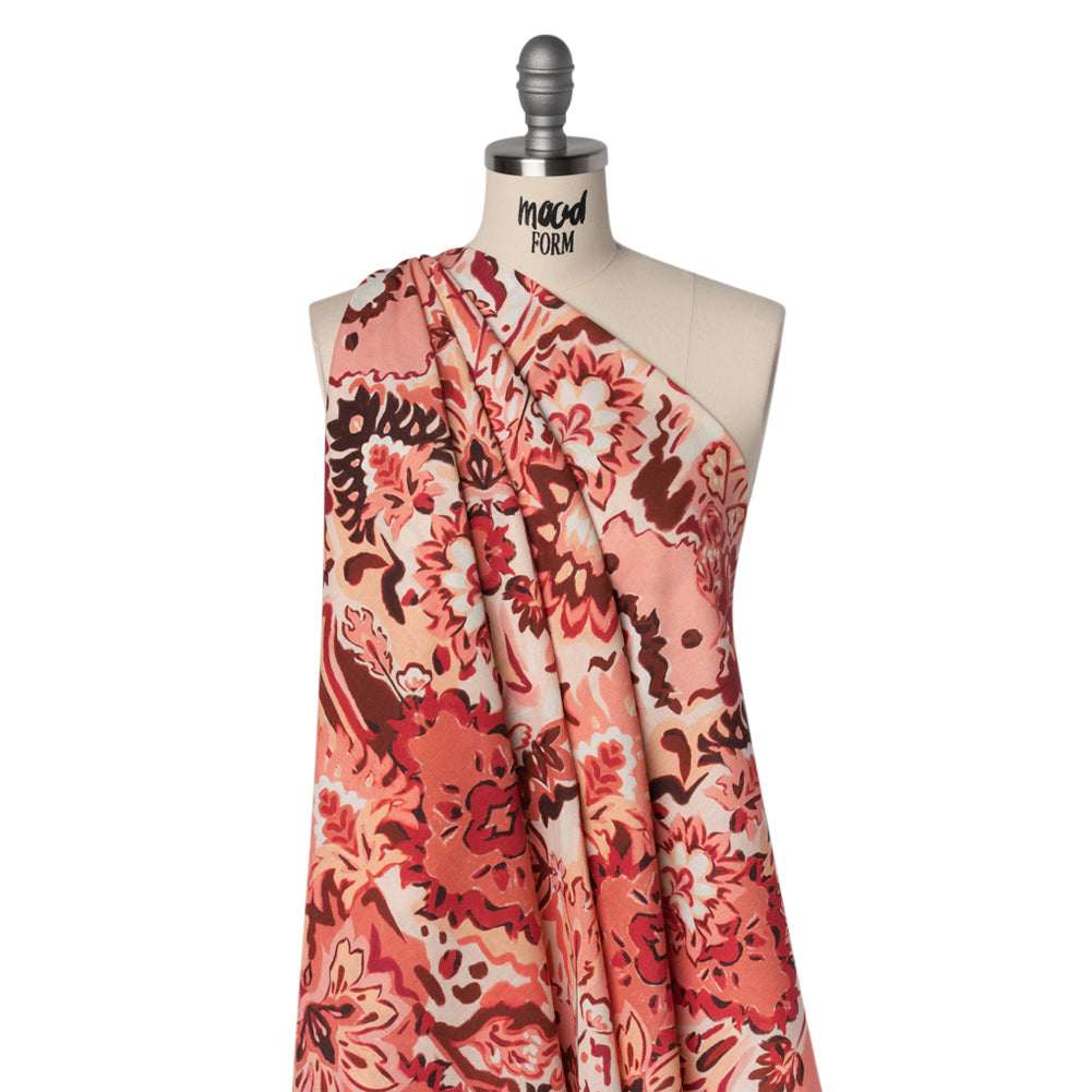 Linen and Rayon Woven - Pink, Peach and Pale Orange Almost-Geometric Floral - Mood Exclusive Fractured Flora Print - Drape Linen and Rayon Woven - Pink, Peach and Pale Orange Almost-Geometric Floral - Mood Exclusive Fractured Flora Print - Drape