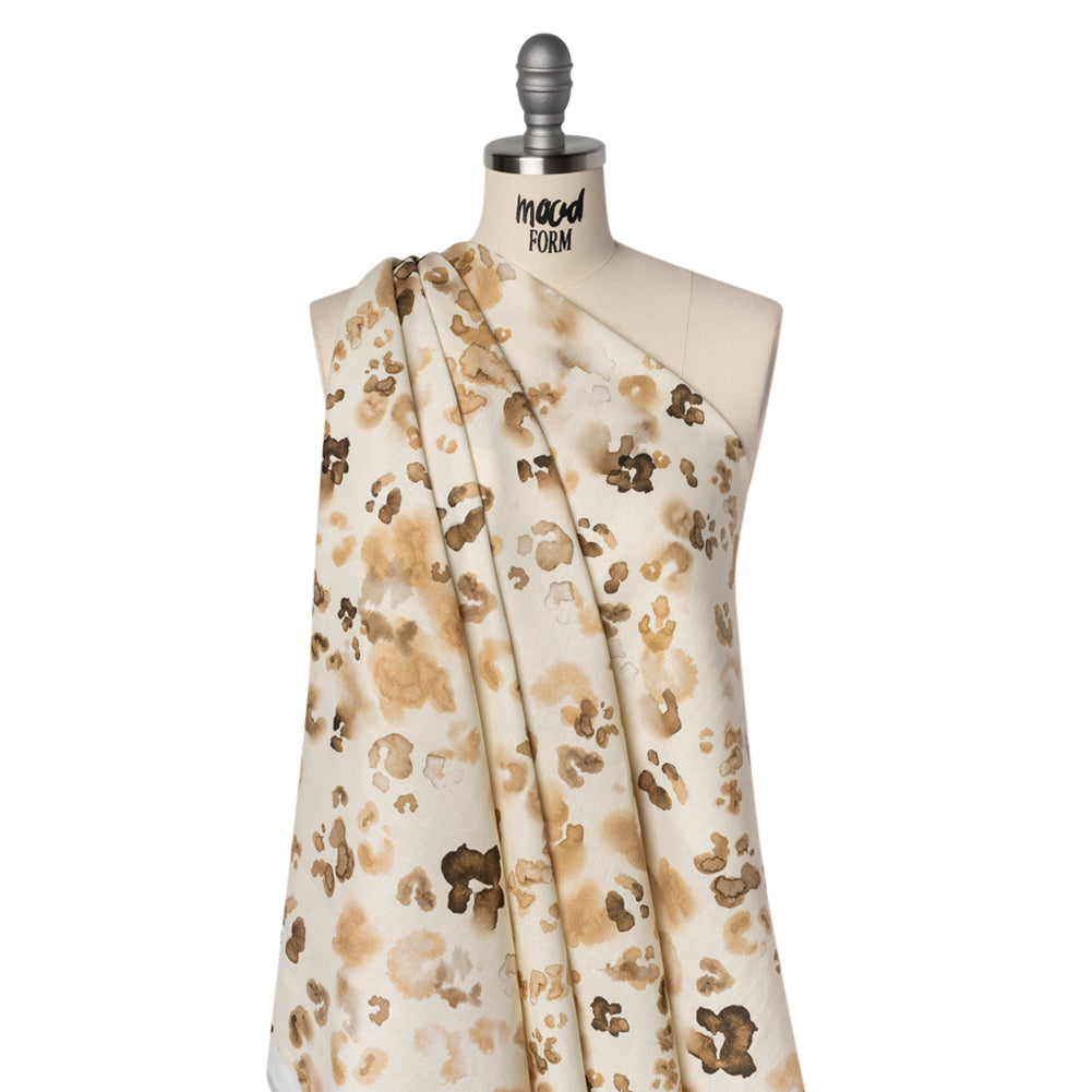 Linen and Rayon Woven - Beige, Brown and Cream Painterly Animal Spots - Mood Exclusive Dappled Desert Print Linen and Rayon Woven - Beige, Brown and Cream Painterly Animal Spots - Mood Exclusive Dappled Desert Print