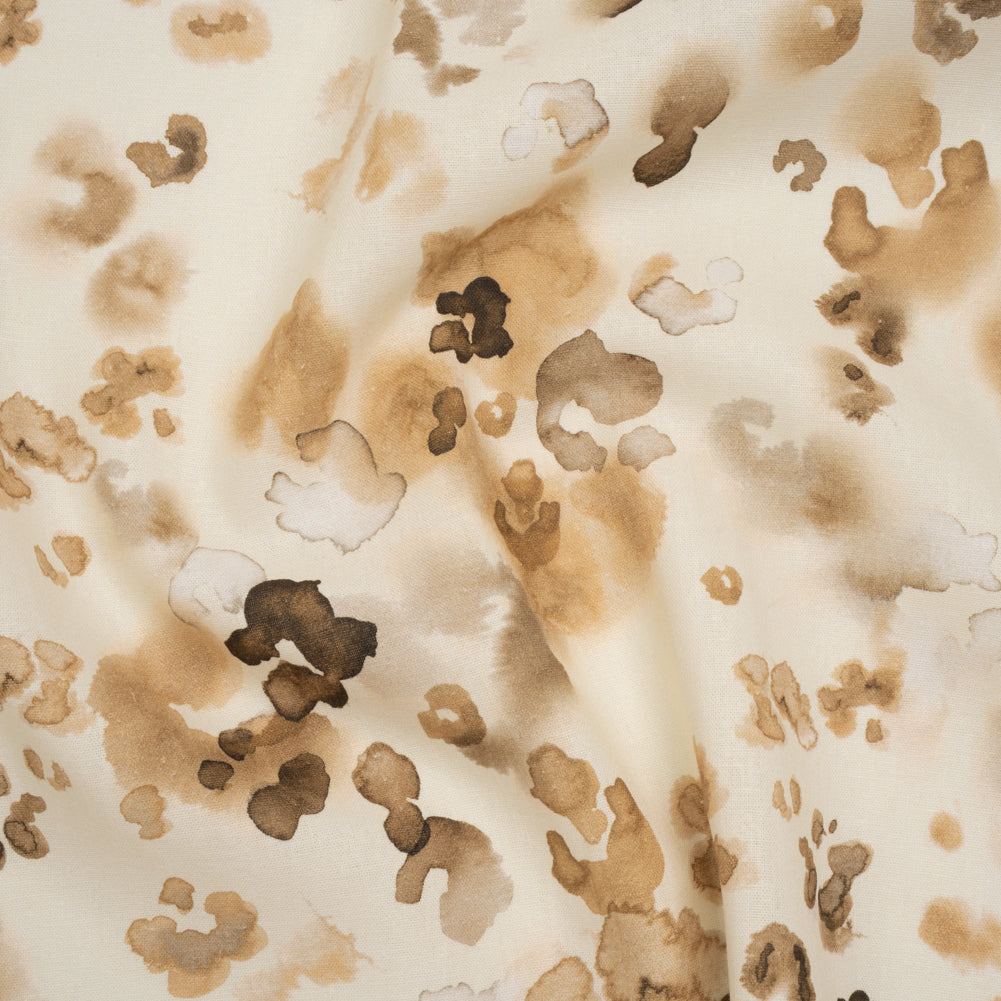 Linen and Rayon Woven - Beige, Brown and Cream Painterly Animal Spots - Mood Exclusive Dappled Desert Print Linen and Rayon Woven - Beige, Brown and Cream Painterly Animal Spots - Mood Exclusive Dappled Desert Print