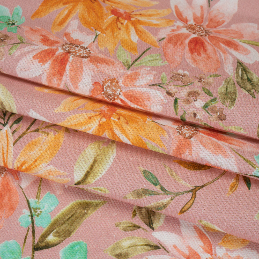 Linen and Rayon Woven - Dusty Pink, Orange and Olive Green Floral - Mood Exclusive First Blush Print Linen and Rayon Woven - Dusty Pink, Orange and Olive Green Floral - Mood Exclusive First Blush Print