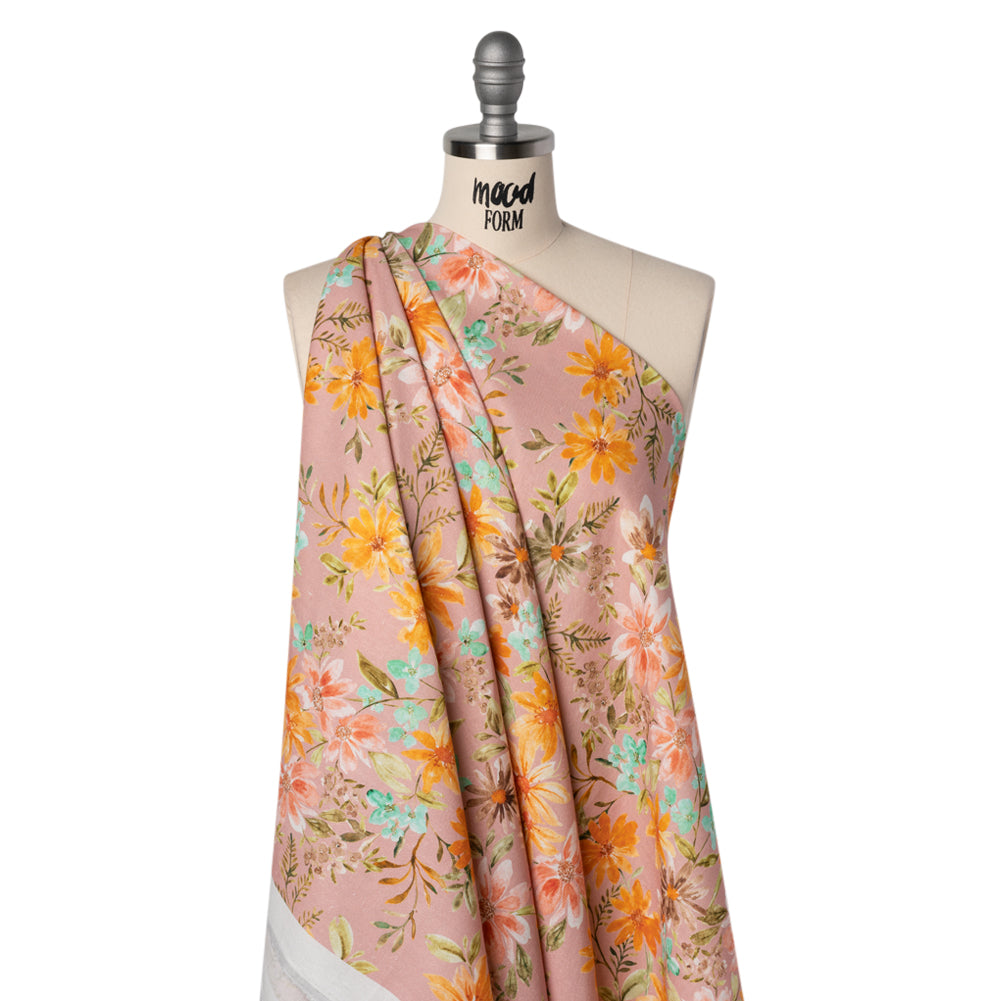 Linen and Rayon Woven - Dusty Pink, Orange and Olive Green Floral - Mood Exclusive First Blush Print Linen and Rayon Woven - Dusty Pink, Orange and Olive Green Floral - Mood Exclusive First Blush Print