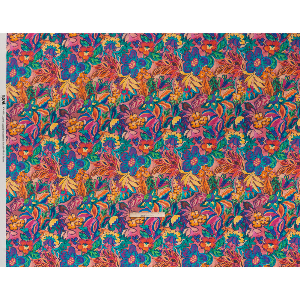 Linen and Rayon Woven - Hot Pink, Orange and Ultramarine Blue Bold Flowers - Mood Exclusive Electric Eden Print - Full Linen and Rayon Woven - Hot Pink, Orange and Ultramarine Blue Bold Flowers - Mood Exclusive Electric Eden Print - Full