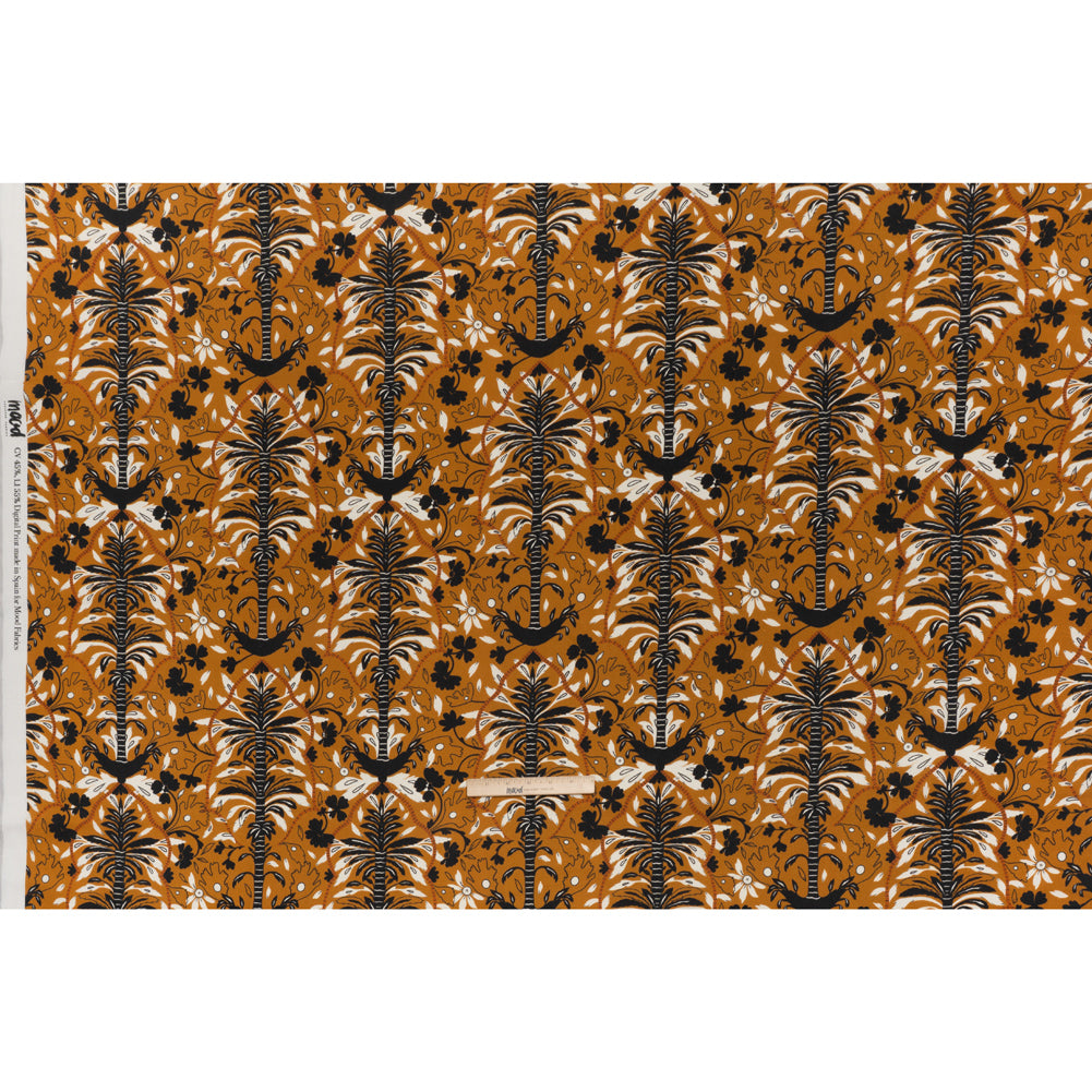 Linen and Rayon Woven - Burnt Orange, Black and White Palm Tree Stripes - Mood Exclusive Palm Prestige Print Linen and Rayon Woven - Burnt Orange, Black and White Palm Tree Stripes - Mood Exclusive Palm Prestige Print