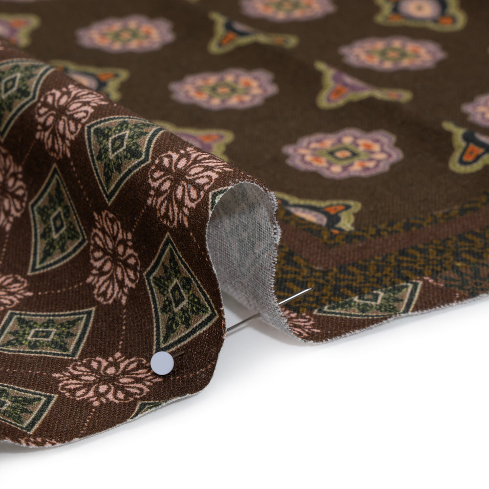 Linen and Rayon Woven - Brown, Dark Green and Olive Medallion Patchwork - Mood Exclusive Sultan’s Splendor Print Linen and Rayon Woven - Brown, Dark Green and Olive Medallion Patchwork - Mood Exclusive Sultan’s Splendor Print
