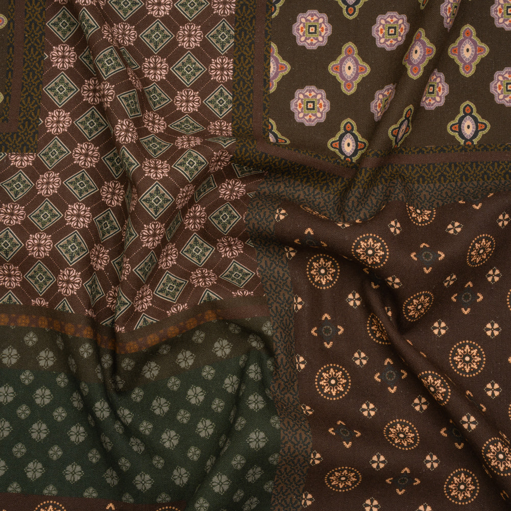 Linen and Rayon Woven - Brown, Dark Green and Olive Medallion Patchwork - Mood Exclusive Sultan’s Splendor Print Linen and Rayon Woven - Brown, Dark Green and Olive Medallion Patchwork - Mood Exclusive Sultan’s Splendor Print
