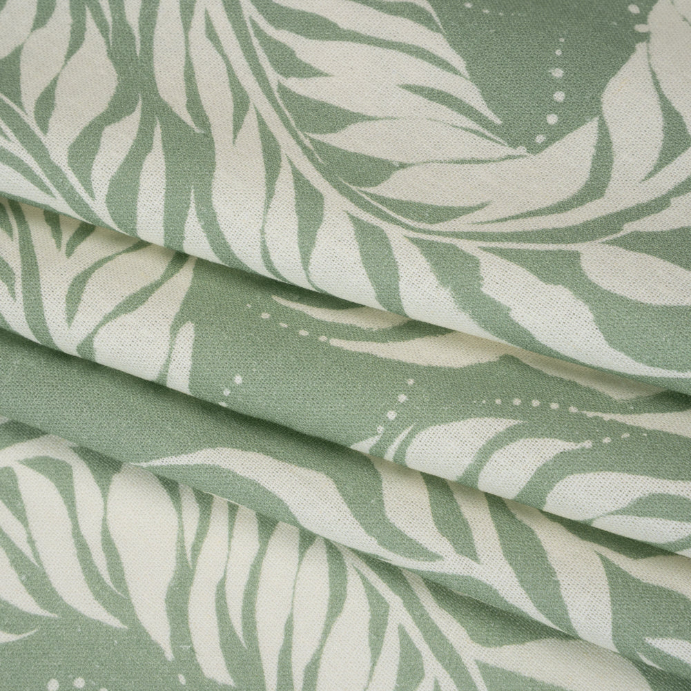 Linen and Rayon Woven - Celadon Green and Cream Flowing Vines - Mood Exclusive Twining Tendrils Print Folded Linen and Rayon Woven - Celadon Green and Cream Flowing Vines - Mood Exclusive Twining Tendrils Print Folded