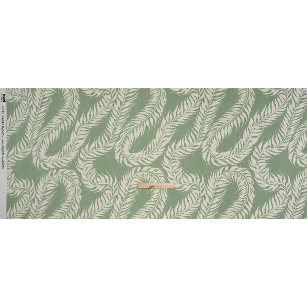 Linen and Rayon Woven - Celadon Green and Cream Flowing Vines - Mood Exclusive Twining Tendrils Print - Full Linen and Rayon Woven - Celadon Green and Cream Flowing Vines - Mood Exclusive Twining Tendrils Print - Full