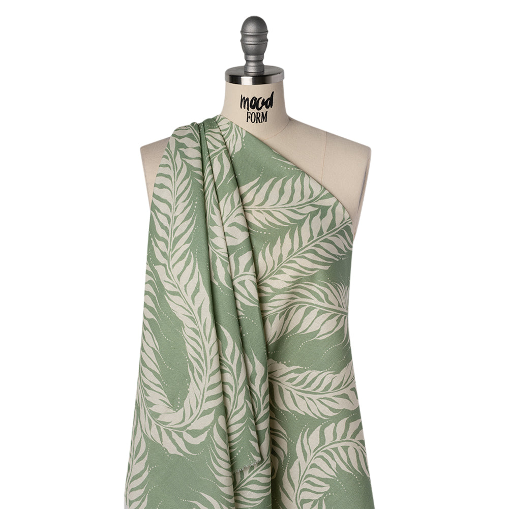 Linen and Rayon Woven - Celadon Green and Cream Flowing Vines - Mood Exclusive Twining Tendrils Print Drape Linen and Rayon Woven - Celadon Green and Cream Flowing Vines - Mood Exclusive Twining Tendrils Print Drape