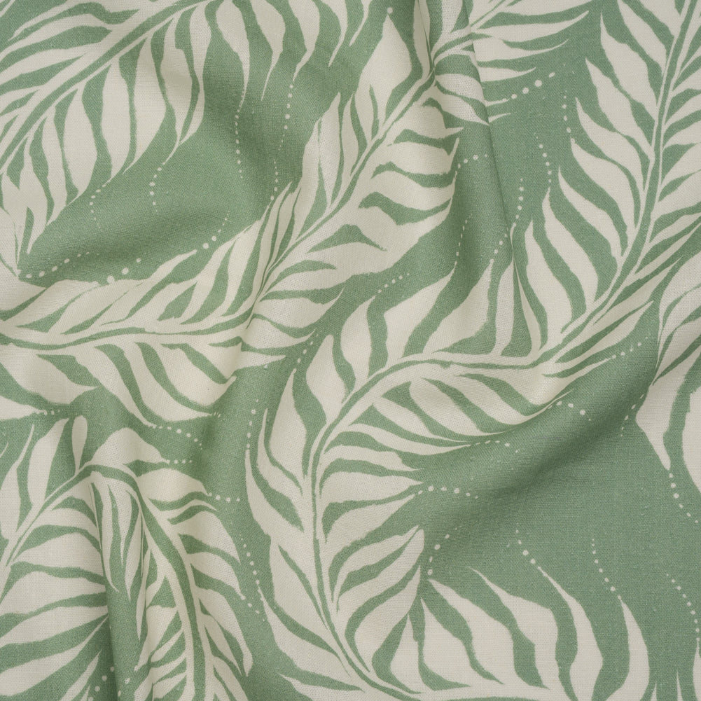Linen and Rayon Woven - Celadon Green and Cream Flowing Vines - Mood Exclusive Twining Tendrils Print Linen and Rayon Woven - Celadon Green and Cream Flowing Vines - Mood Exclusive Twining Tendrils Print
