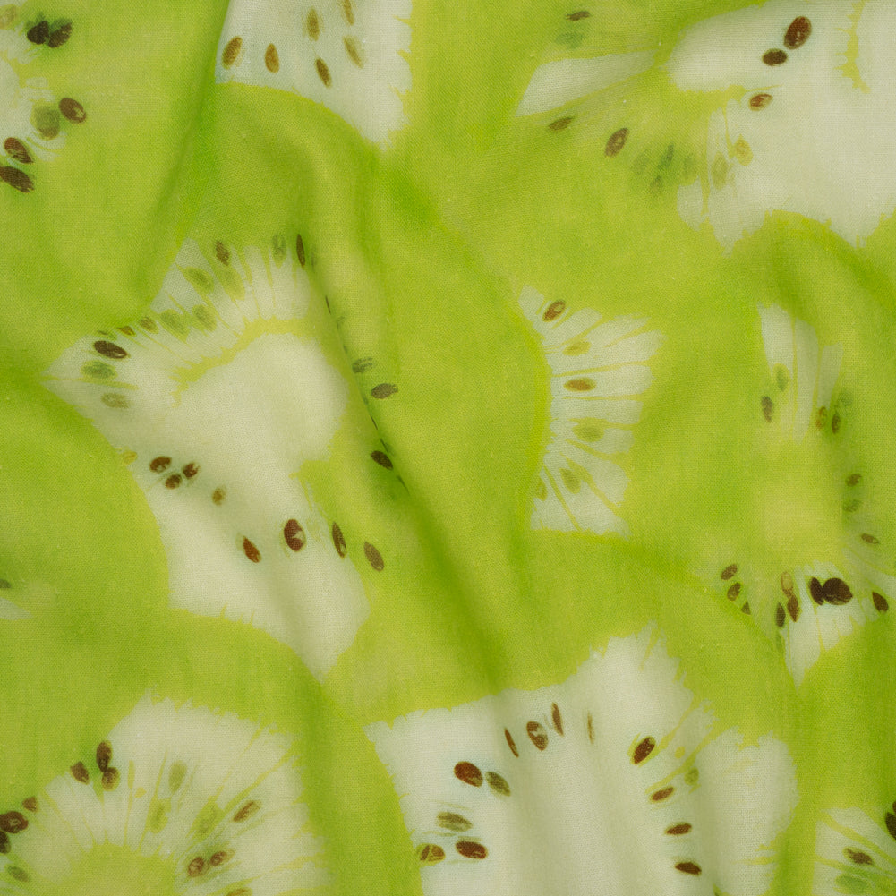 Linen and Rayon Woven - Lime Green and Brown Hazy Kiwi Fruits - Mood Exclusive Kiwi Crush Print Linen and Rayon Woven - Lime Green and Brown Hazy Kiwi Fruits - Mood Exclusive Kiwi Crush Print