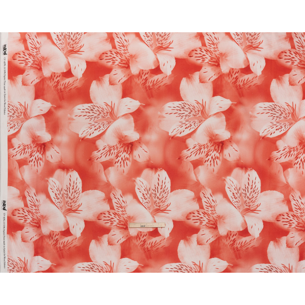 Linen and Rayon Woven - Coral Red and White Hazy Tiger Lilies Floral - Mood Exclusive Hazy Daze Print - Full Linen and Rayon Woven - Coral Red and White Hazy Tiger Lilies Floral - Mood Exclusive Hazy Daze Print - Full