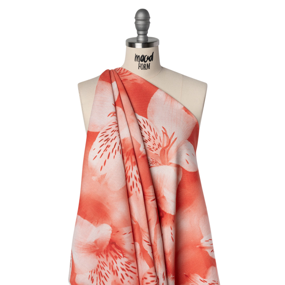 Linen and Rayon Woven - Coral Red and White Hazy Tiger Lilies Floral - Mood Exclusive Hazy Daze Print - Drape Linen and Rayon Woven - Coral Red and White Hazy Tiger Lilies Floral - Mood Exclusive Hazy Daze Print - Drape
