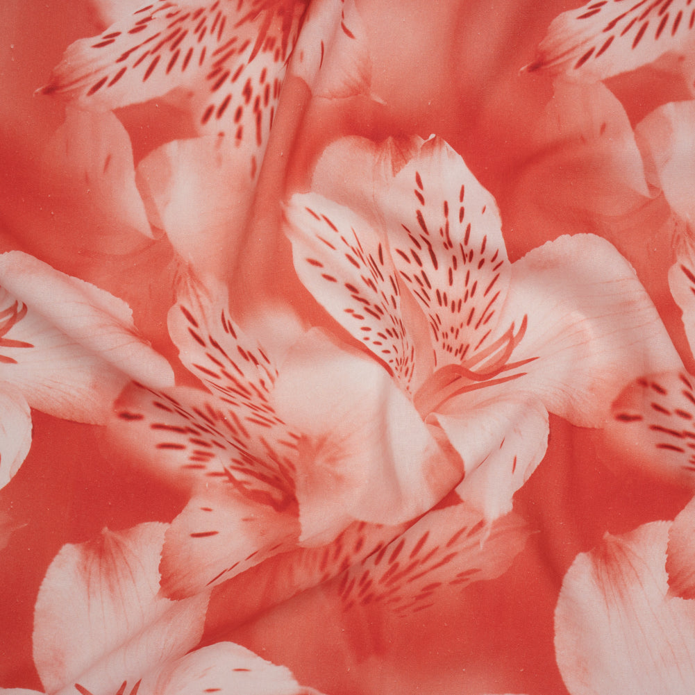 Linen and Rayon Woven - Coral Red and White Hazy Tiger Lilies Floral - Mood Exclusive Hazy Daze Print Linen and Rayon Woven - Coral Red and White Hazy Tiger Lilies Floral - Mood Exclusive Hazy Daze Print