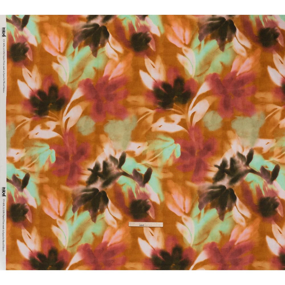 Linen and Rayon Woven - Burnt Orange, Seafoam Green and Wine Red Hazy Florals - Mood Exclusive Midsummer Mirage Print Linen and Rayon Woven - Burnt Orange, Seafoam Green and Wine Red Hazy Florals - Mood Exclusive Midsummer Mirage Print
