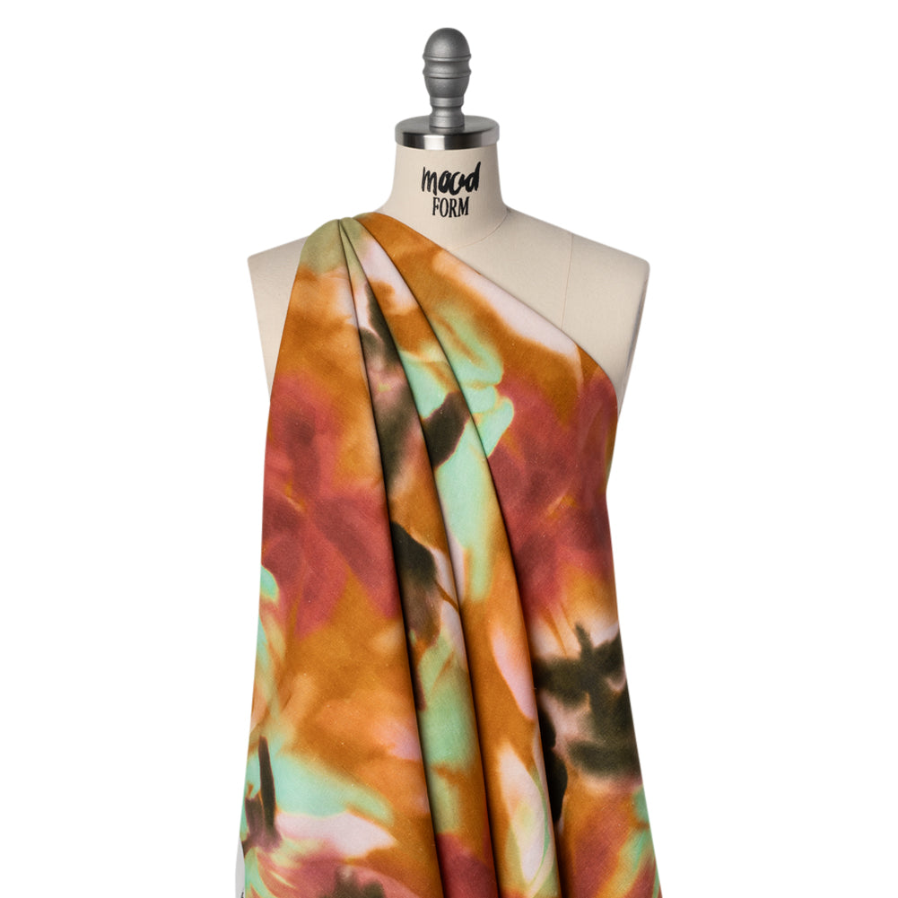 Linen and Rayon Woven - Burnt Orange, Seafoam Green and Wine Red Hazy Florals - Mood Exclusive Midsummer Mirage Print Linen and Rayon Woven - Burnt Orange, Seafoam Green and Wine Red Hazy Florals - Mood Exclusive Midsummer Mirage Print