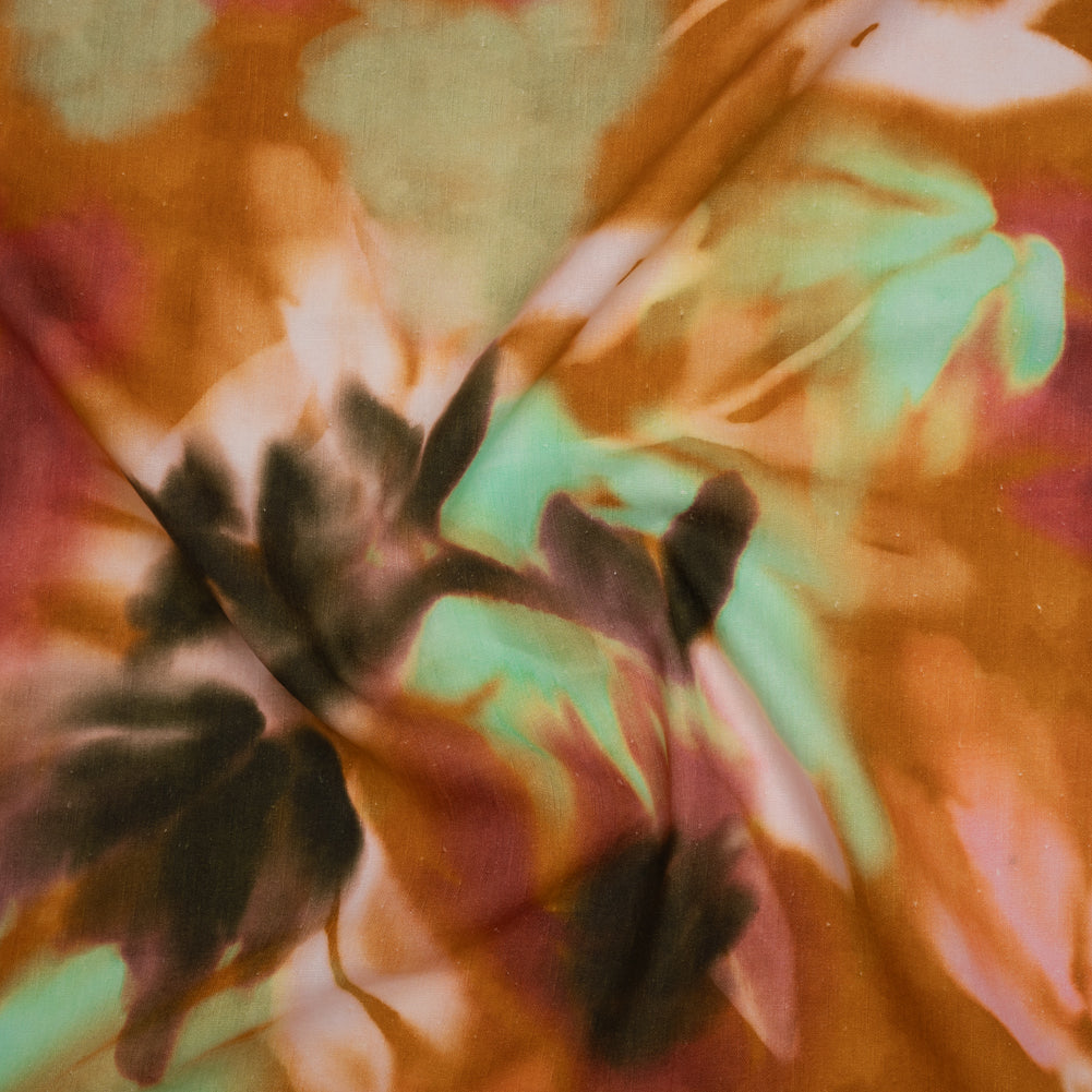 Linen and Rayon Woven - Burnt Orange, Seafoam Green and Wine Red Hazy Florals - Mood Exclusive Midsummer Mirage Print Linen and Rayon Woven - Burnt Orange, Seafoam Green and Wine Red Hazy Florals - Mood Exclusive Midsummer Mirage Print