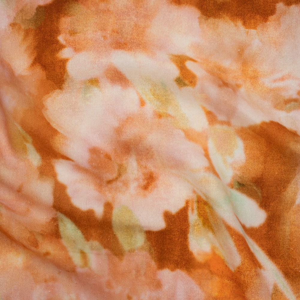 Linen and Rayon Woven - Burnt Orange, Peachy Pink and Soft Green Abstracted Soft Florals - Mood Exclusive Fairy Flare Print Linen and Rayon Woven - Burnt Orange, Peachy Pink and Soft Green Abstracted Soft Florals - Mood Exclusive Fairy Flare Print