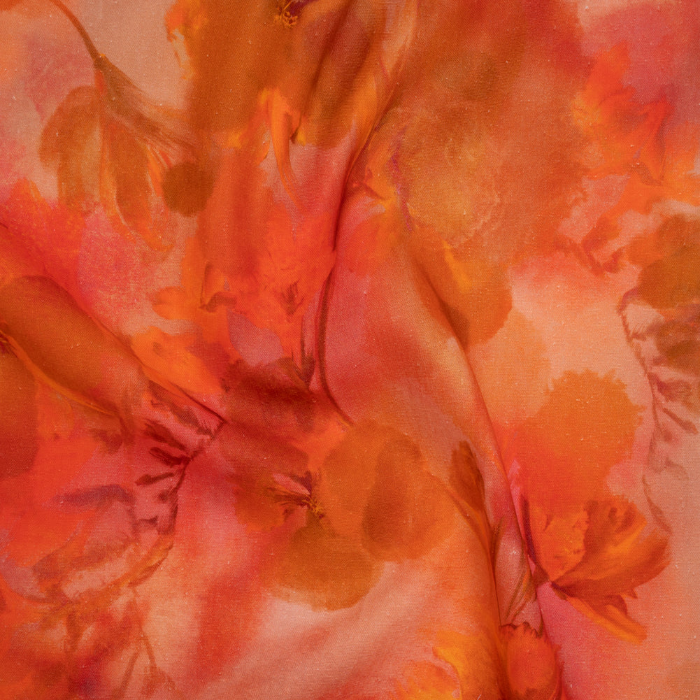 Linen and Rayon Woven - Orange, Red and Tan Muddled Pressed Flowers - Mood Exclusive Autumn Blaze Print Linen and Rayon Woven - Orange, Red and Tan Muddled Pressed Flowers - Mood Exclusive Autumn Blaze Print