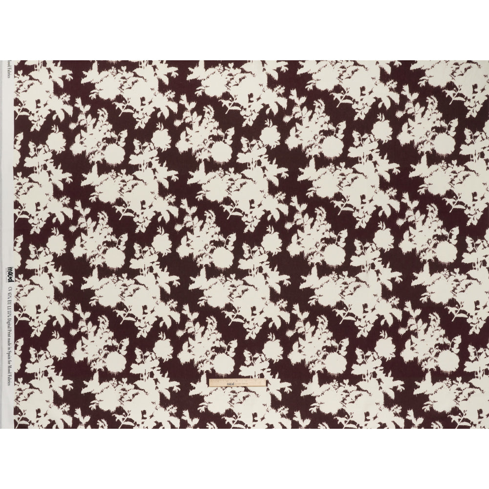 Linen and Rayon Woven - Grape Wine and Off White Ikat-Inspired Floral Silhouettes - Mood Exclusive Summer Sketches Print Linen and Rayon Woven - Grape Wine and Off White Ikat-Inspired Floral Silhouettes - Mood Exclusive Summer Sketches Print