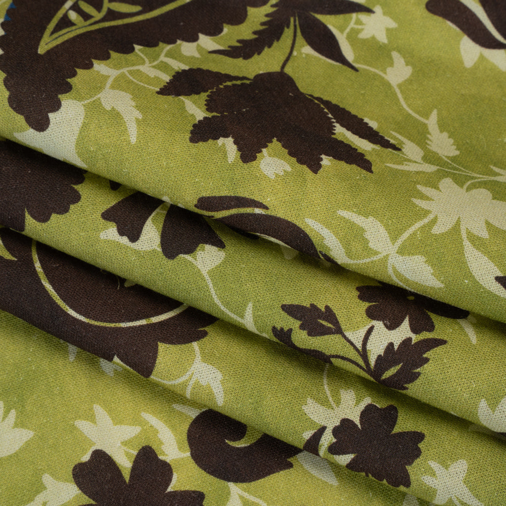 Linen and Rayon Woven - Kiwi Green and Dark Brown Paisley and Vines - Mood Exclusive Groovy Grove Print Linen and Rayon Woven - Kiwi Green and Dark Brown Paisley and Vines - Mood Exclusive Groovy Grove Print