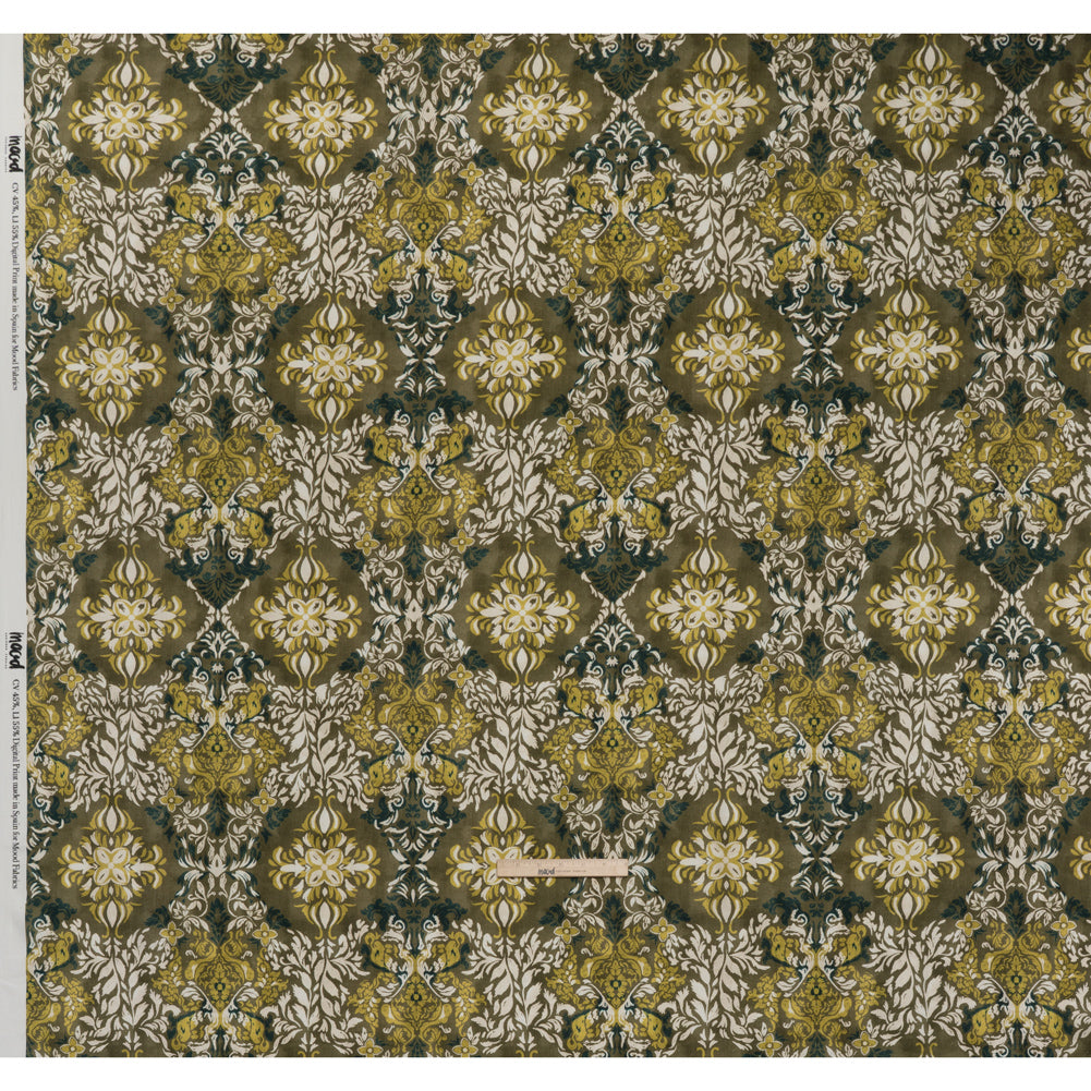 Linen and Rayon Woven - Olive, Lime Green and Cream Floral Diamonds - Mood Exclusive Fleur Filigree Print Linen and Rayon Woven - Olive, Lime Green and Cream Floral Diamonds - Mood Exclusive Fleur Filigree Print