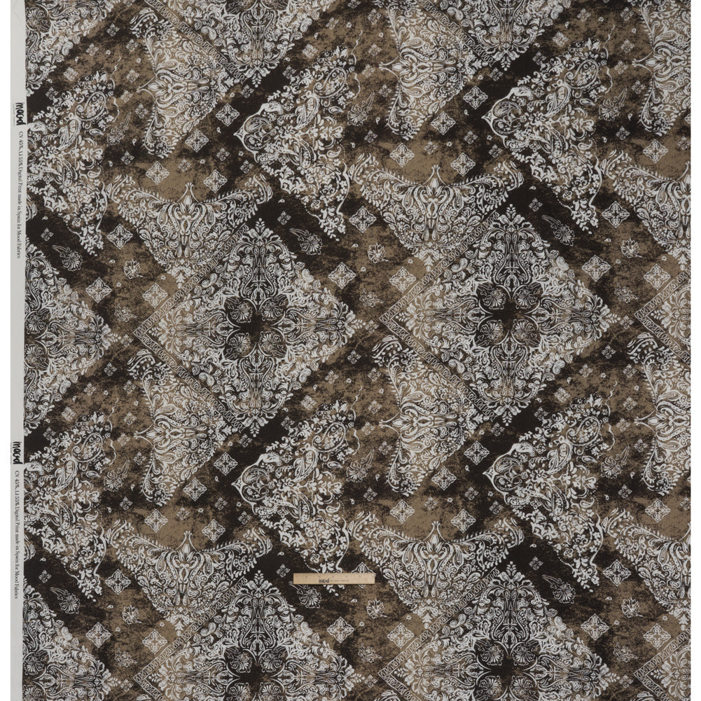 Linen and Rayon Woven - Dark Brown, Beige and White Floral Patches - Mood Exclusive Earthly Envy Print Linen and Rayon Woven - Dark Brown, Beige and White Floral Patches - Mood Exclusive Earthly Envy Print