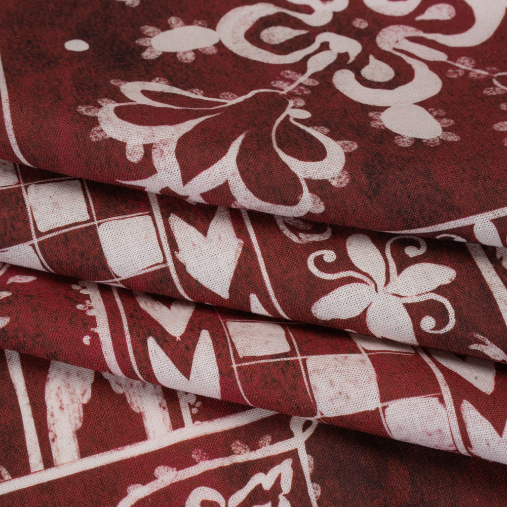 Linen and Rayon Woven - Dark Red and White Checks and Flowers Patchwork - Mood Exclusive Magnolia Mosaic Print Linen and Rayon Woven - Dark Red and White Checks and Flowers Patchwork - Mood Exclusive Magnolia Mosaic Print