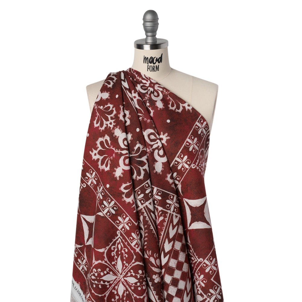Linen and Rayon Woven - Dark Red and White Checks and Flowers Patchwork - Mood Exclusive Magnolia Mosaic Print Linen and Rayon Woven - Dark Red and White Checks and Flowers Patchwork - Mood Exclusive Magnolia Mosaic Print