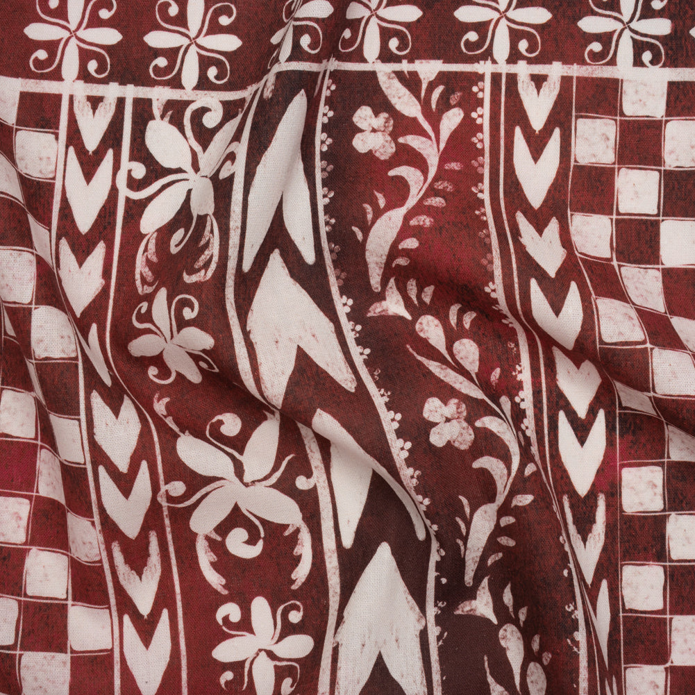 Linen and Rayon Woven - Dark Red and White Checks and Flowers Patchwork - Mood Exclusive Magnolia Mosaic Print Linen and Rayon Woven - Dark Red and White Checks and Flowers Patchwork - Mood Exclusive Magnolia Mosaic Print