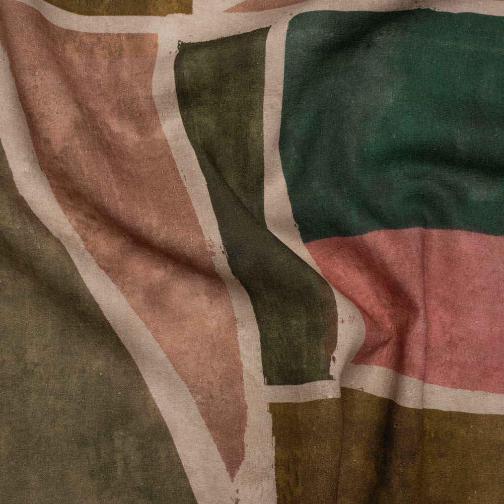 Linen and Rayon Woven - Dark Green, Muted Pink and Beige Painted Shapes - Mood Exclusive Euclid’s Canvas Print Linen and Rayon Woven - Dark Green, Muted Pink and Beige Painted Shapes - Mood Exclusive Euclid’s Canvas Print