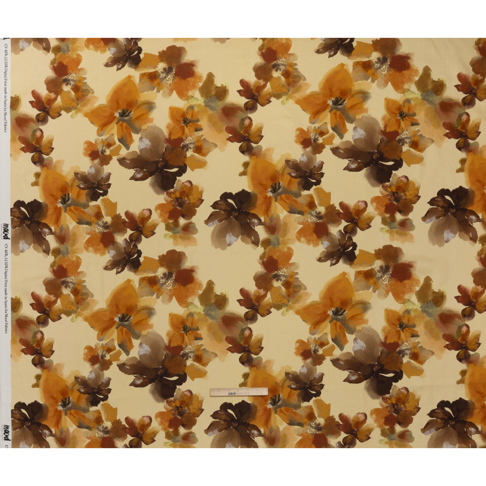 Linen and Rayon Woven - Pale Yellow, Burnt Orange and Brick Painterly Florals - Mood Exclusive Sunwashed Serenade Print Linen and Rayon Woven - Pale Yellow, Burnt Orange and Brick Painterly Florals - Mood Exclusive Sunwashed Serenade Print
