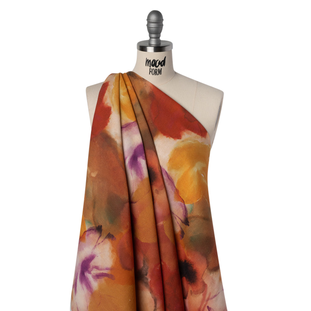 Linen and Rayon Woven - Golden Orange, Red and Purple Soft Flowers - Mood Exclusive Drifting Dreams Print - Drape Linen and Rayon Woven - Golden Orange, Red and Purple Soft Flowers - Mood Exclusive Drifting Dreams Print - Drape