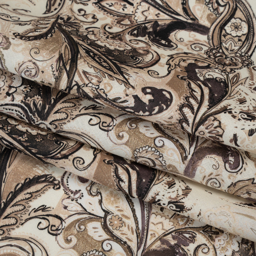 Linen and Rayon Woven - Brown, Beige and Cream Leafy Paisley Sketches - Mood Exclusive Daydream Doodles Print Folded Linen and Rayon Woven - Brown, Beige and Cream Leafy Paisley Sketches - Mood Exclusive Daydream Doodles Print Folded