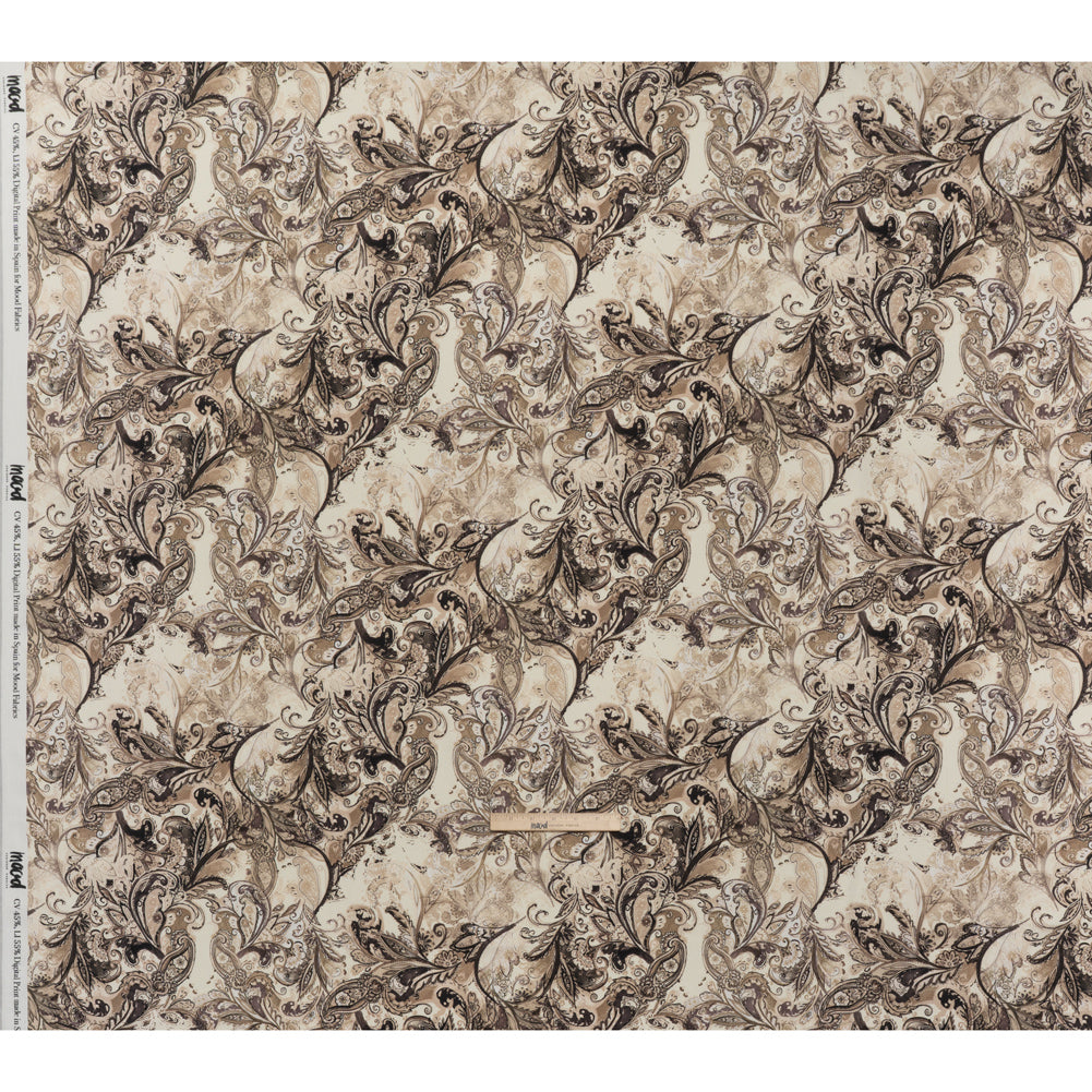 Linen and Rayon Woven - Brown, Beige and Cream Leafy Paisley Sketches - Mood Exclusive Daydream Doodles Print - Full Linen and Rayon Woven - Brown, Beige and Cream Leafy Paisley Sketches - Mood Exclusive Daydream Doodles Print - Full
