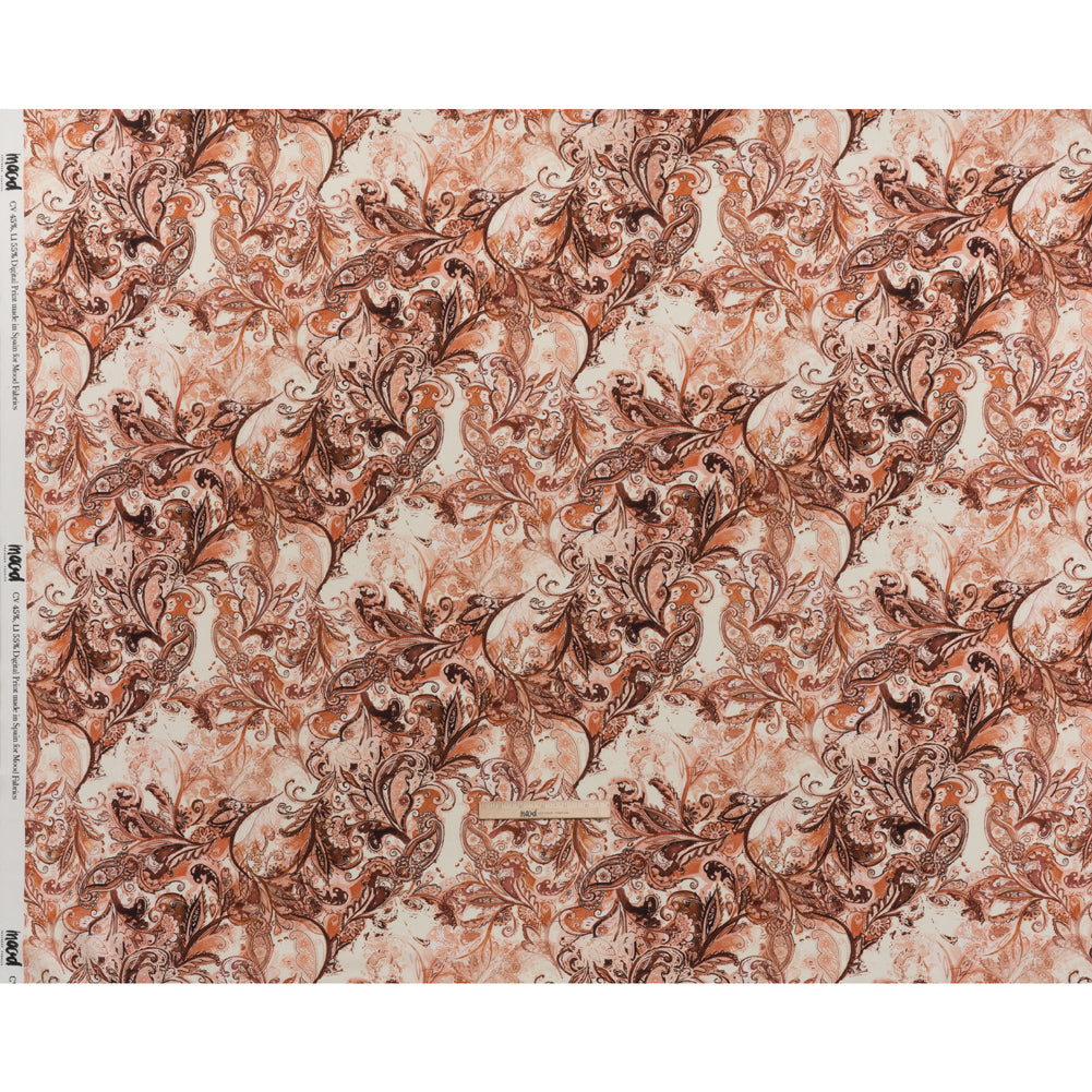 Linen and Rayon Woven - Orange, Muted Red and Cream Leafy Paisley Sketches - Mood Exclusive Daydream Doodles Print - Full Linen and Rayon Woven - Orange, Muted Red and Cream Leafy Paisley Sketches - Mood Exclusive Daydream Doodles Print - Full