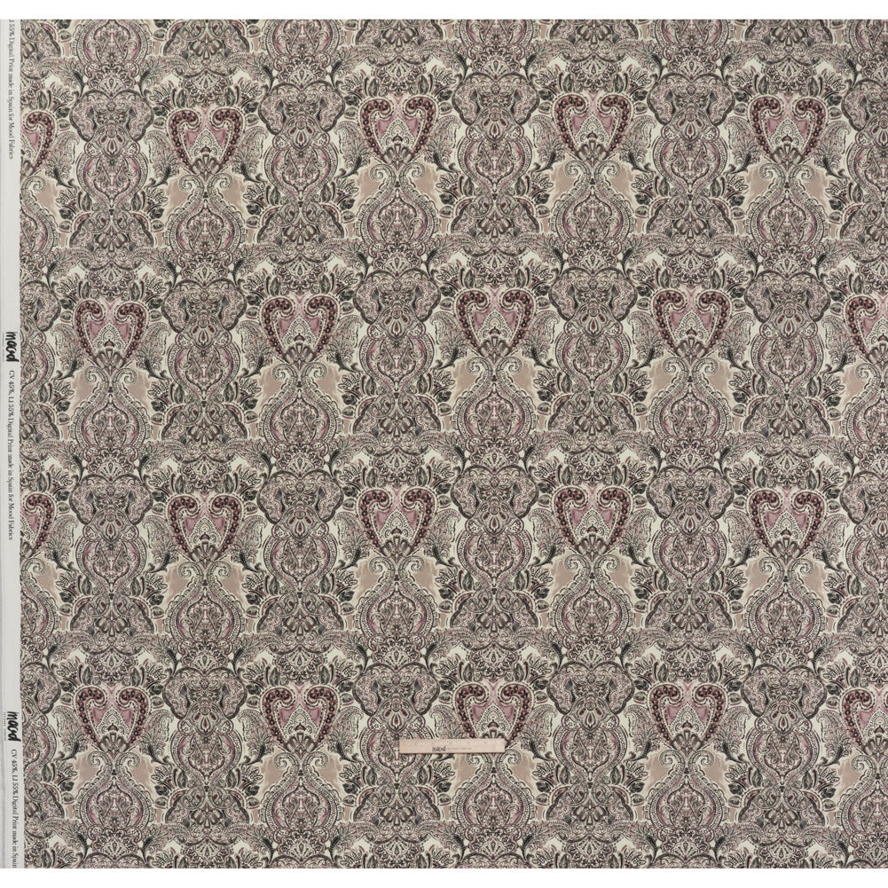 Linen and Rayon Woven - Dark Gray, Beige and Dusty Pink Ornate Paisley and Floral - Mood Exclusive Boheme Blooms Print - Full Linen and Rayon Woven - Dark Gray, Beige and Dusty Pink Ornate Paisley and Floral - Mood Exclusive Boheme Blooms Print - Full