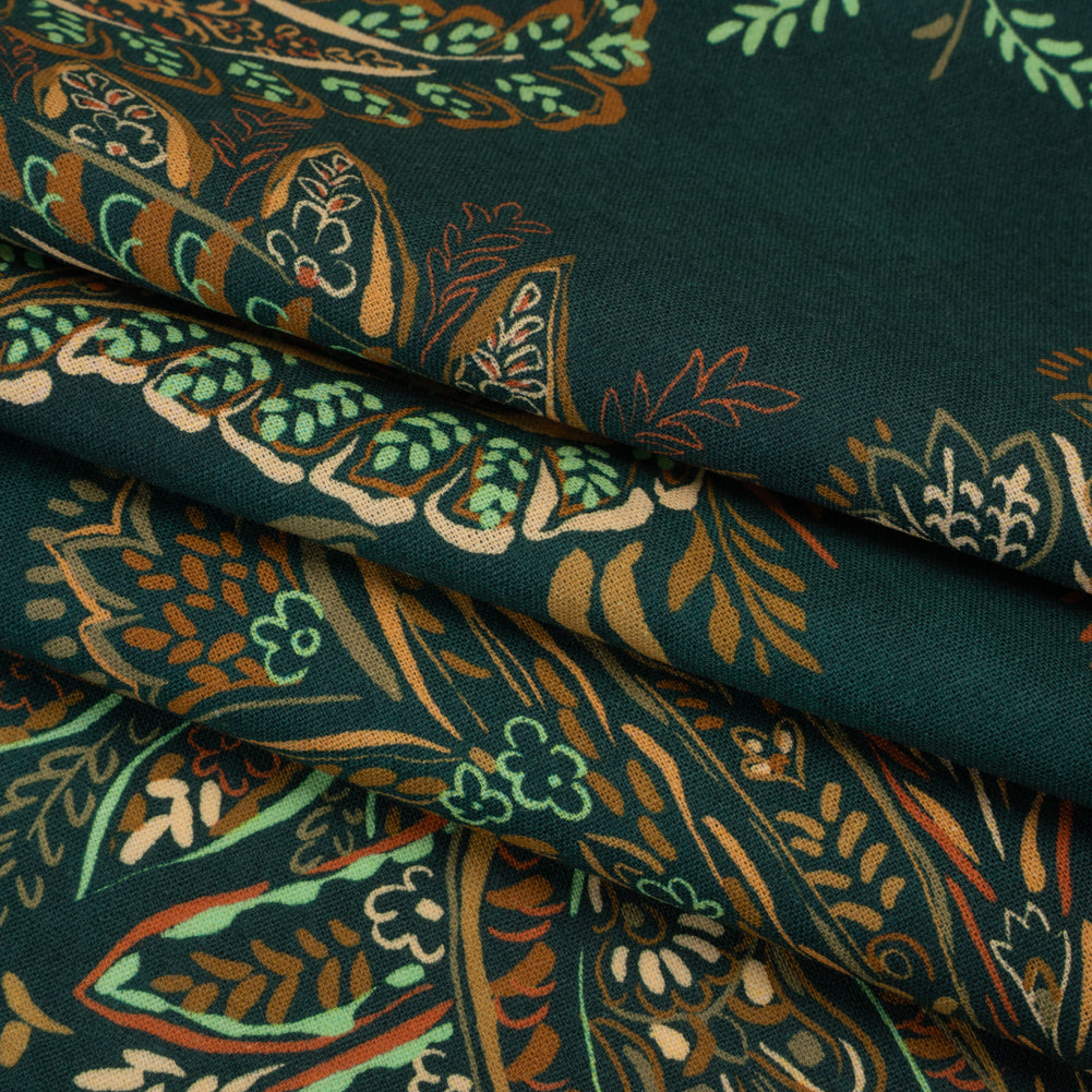 Linen and Rayon Woven - Dark Green, Olive and Burn Orange Paisley Floral - Mood Exclusive Lush Labyrinth Print Folded Linen and Rayon Woven - Dark Green, Olive and Burn Orange Paisley Floral - Mood Exclusive Lush Labyrinth Print Folded