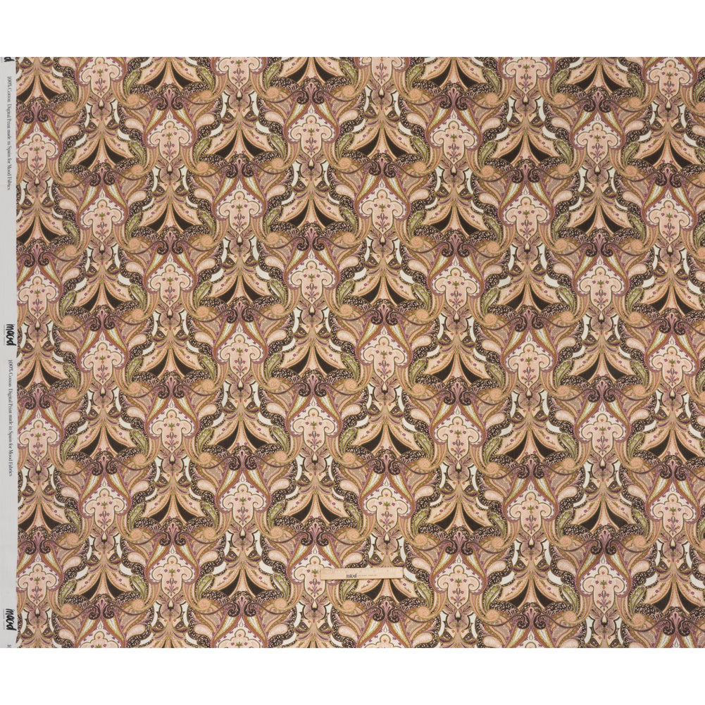 Slubbed Gauzy Cotton Woven - Pale Pink, Spring Green and Espresso Fanciful Paisleys - Mood Exclusive Mandala Motions Print Slubbed Gauzy Cotton Woven - Pale Pink, Spring Green and Espresso Fanciful Paisleys - Mood Exclusive Mandala Motions Print