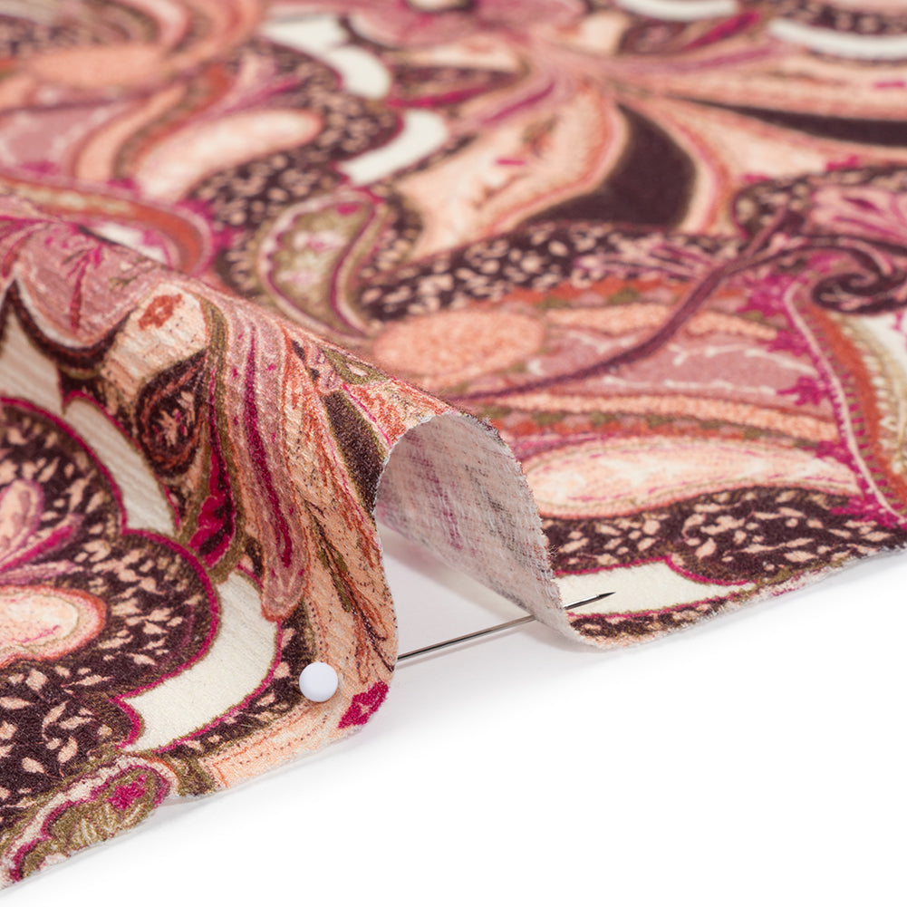 Slubbed Gauzy Cotton Woven - Pale Peach, Magenta and Dark Plum Fanciful Paisleys - Mood Exclusive Mandala Motions Print Slubbed Gauzy Cotton Woven - Pale Peach, Magenta and Dark Plum Fanciful Paisleys - Mood Exclusive Mandala Motions Print