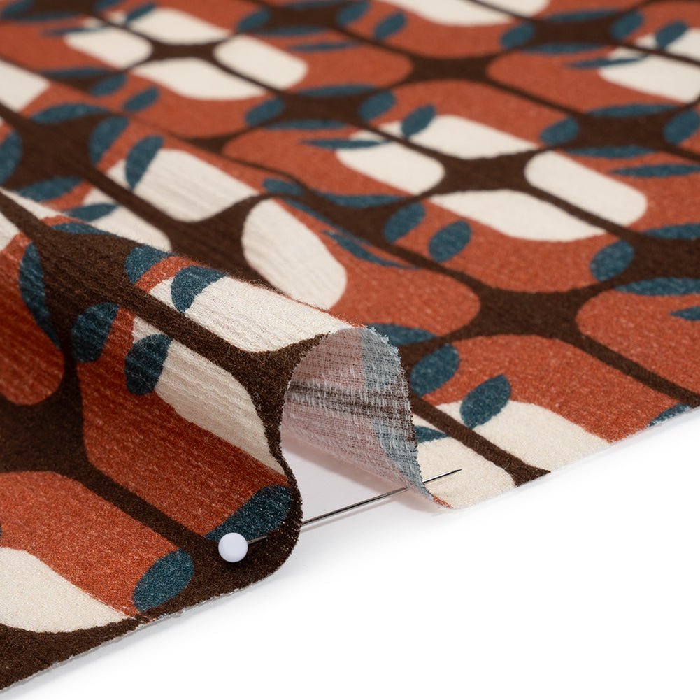 Slubbed Gauzy Cotton Woven - Rust Red, Dark Blue and Coffee Brown Geometric Floral Windows - Mood Exclusive Greenhouse Geometries Print Slubbed Gauzy Cotton Woven - Rust Red, Dark Blue and Coffee Brown Geometric Floral Windows - Mood Exclusive Greenhouse Geometries Print