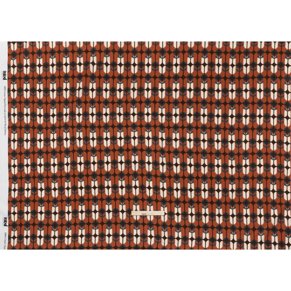 Slubbed Gauzy Cotton Woven - Rust Red, Dark Blue and Coffee Brown Geometric Floral Windows - Mood Exclusive Greenhouse Geometries Print Slubbed Gauzy Cotton Woven - Rust Red, Dark Blue and Coffee Brown Geometric Floral Windows - Mood Exclusive Greenhouse Geometries Print
