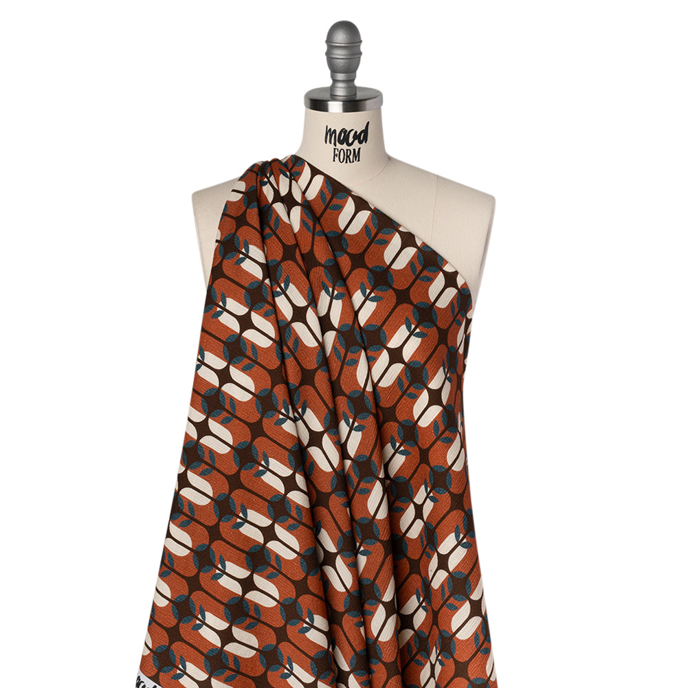 Slubbed Gauzy Cotton Woven - Rust Red, Dark Blue and Coffee Brown Geometric Floral Windows - Mood Exclusive Greenhouse Geometries Print Slubbed Gauzy Cotton Woven - Rust Red, Dark Blue and Coffee Brown Geometric Floral Windows - Mood Exclusive Greenhouse Geometries Print