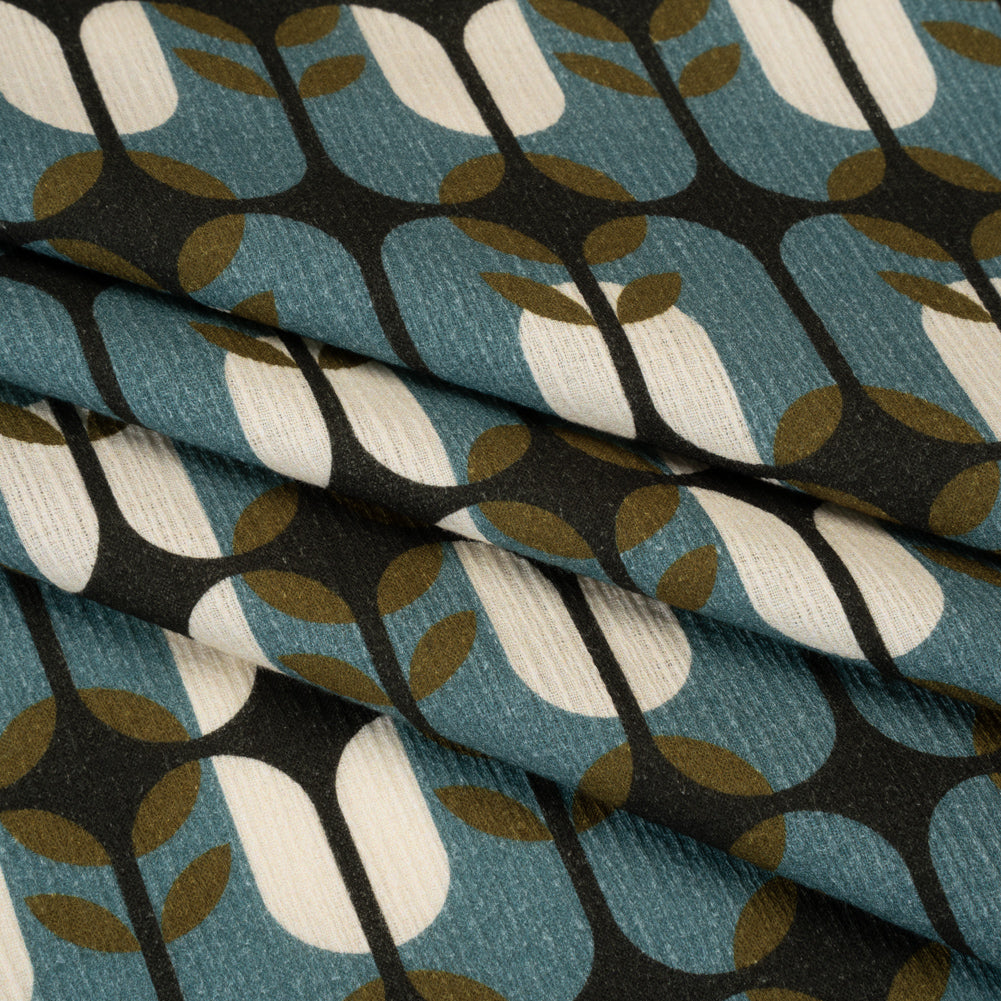 Slubbed Gauzy Cotton Woven - Mid Blue, Olive Green and Navy Geometric Floral Windows - Mood Exclusive Greenhouse Geometries Print Slubbed Gauzy Cotton Woven - Mid Blue, Olive Green and Navy Geometric Floral Windows - Mood Exclusive Greenhouse Geometries Print