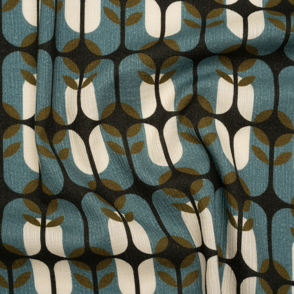 Slubbed Gauzy Cotton Woven - Mid Blue, Olive Green and Navy Geometric Floral Windows - Mood Exclusive Greenhouse Geometries Print Slubbed Gauzy Cotton Woven - Mid Blue, Olive Green and Navy Geometric Floral Windows - Mood Exclusive Greenhouse Geometries Print
