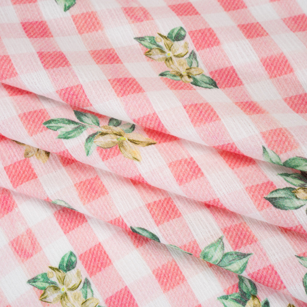 Slubbed Gauzy Cotton Woven - White and Yellow Flowers on Pink Gingham - Mood Exclusive Picnic Petals Print Slubbed Gauzy Cotton Woven - White and Yellow Flowers on Pink Gingham - Mood Exclusive Picnic Petals Print