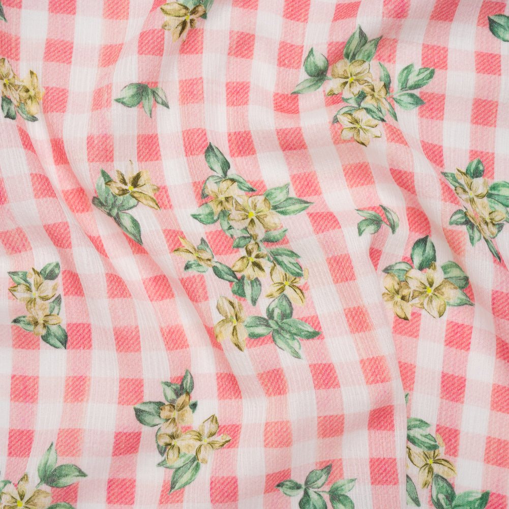 Slubbed Gauzy Cotton Woven - White and Yellow Flowers on Pink Gingham - Mood Exclusive Picnic Petals Print Slubbed Gauzy Cotton Woven - White and Yellow Flowers on Pink Gingham - Mood Exclusive Picnic Petals Print