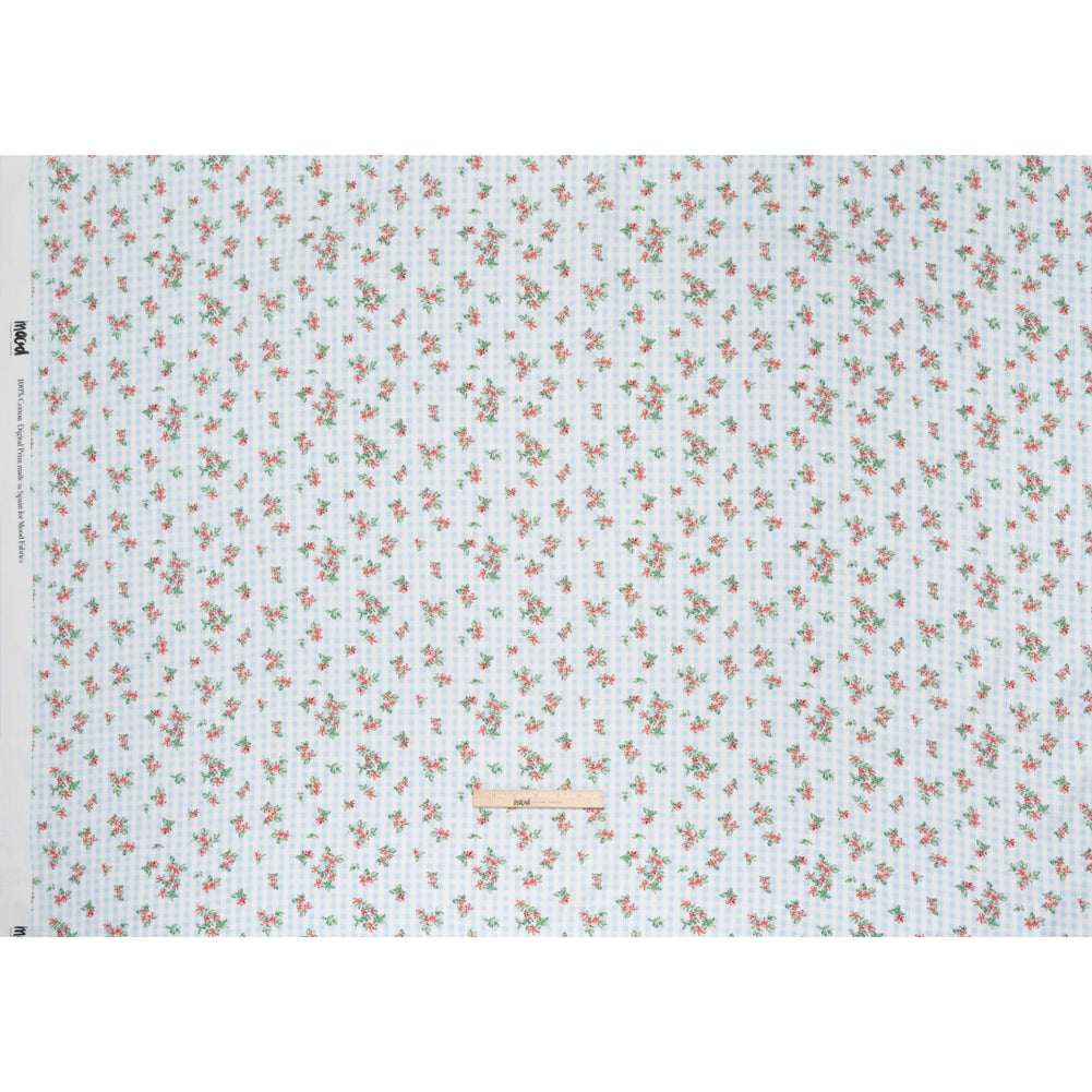 Slubbed Gauzy Cotton Woven - Pink and Green Flowers on Sky Blue Gingham - Mood Exclusive Picnic Petals Print Slubbed Gauzy Cotton Woven - Pink and Green Flowers on Sky Blue Gingham - Mood Exclusive Picnic Petals Print